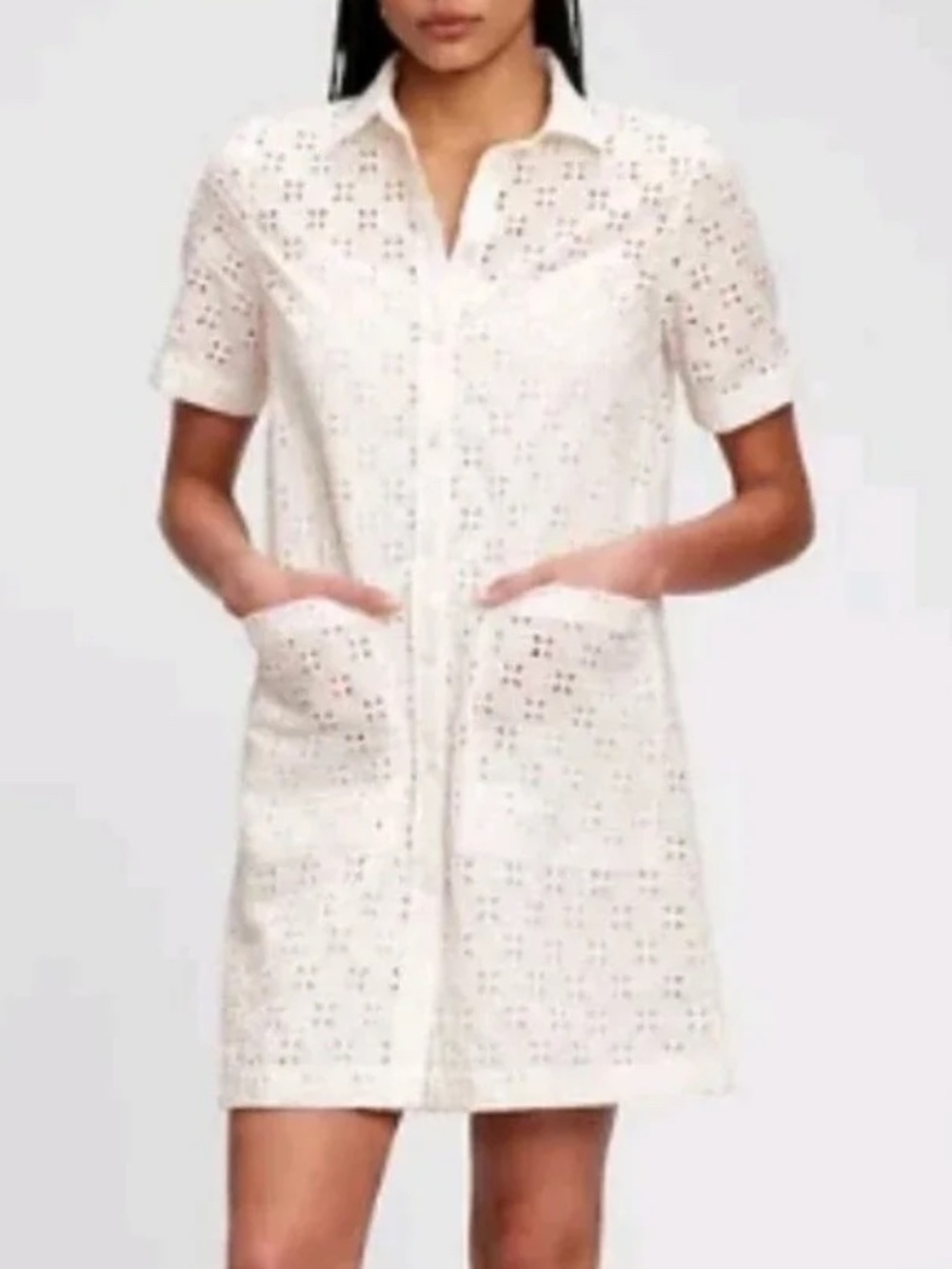 GAP White Button Front Eyelet Shift Dress - Medium
